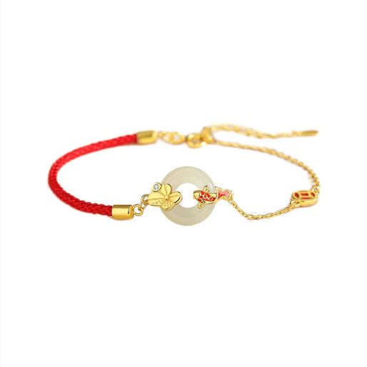 Koi Peace Buckle Hetian Jade Red Rope Bracelet