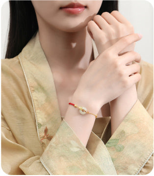 Koi Peace Buckle Hetian Jade Red Rope Bracelet