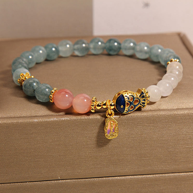 Blue Water Emerald Crystal Goldfish Bracelet For Women