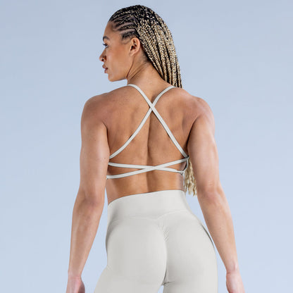 High Elastic Shockproof Cross Back Full Extinction Jinammonia Bare Back Seamless Sports Bra
