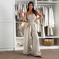 Double Layer Cotton Solid Color One Neck Pocket Waist Jumpsuit Women's Clothing