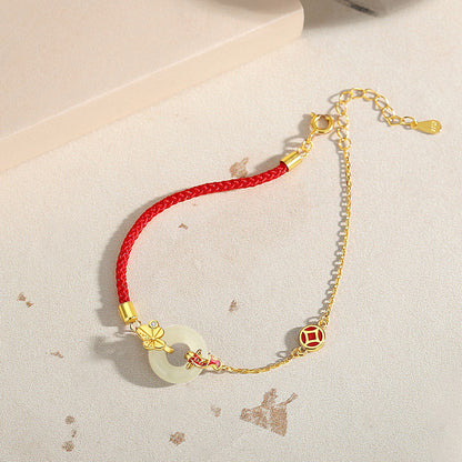 Koi Peace Buckle Hetian Jade Red Rope Bracelet
