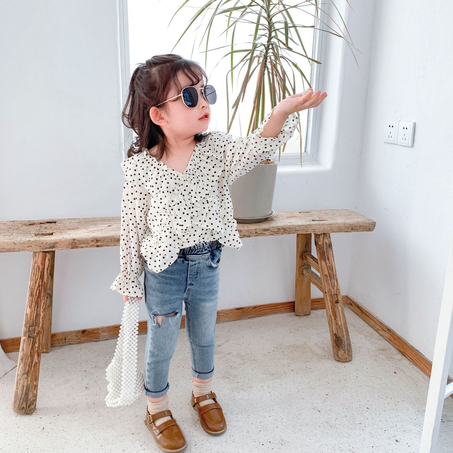Shirt long-sleeved shirt top hooded doll shirt