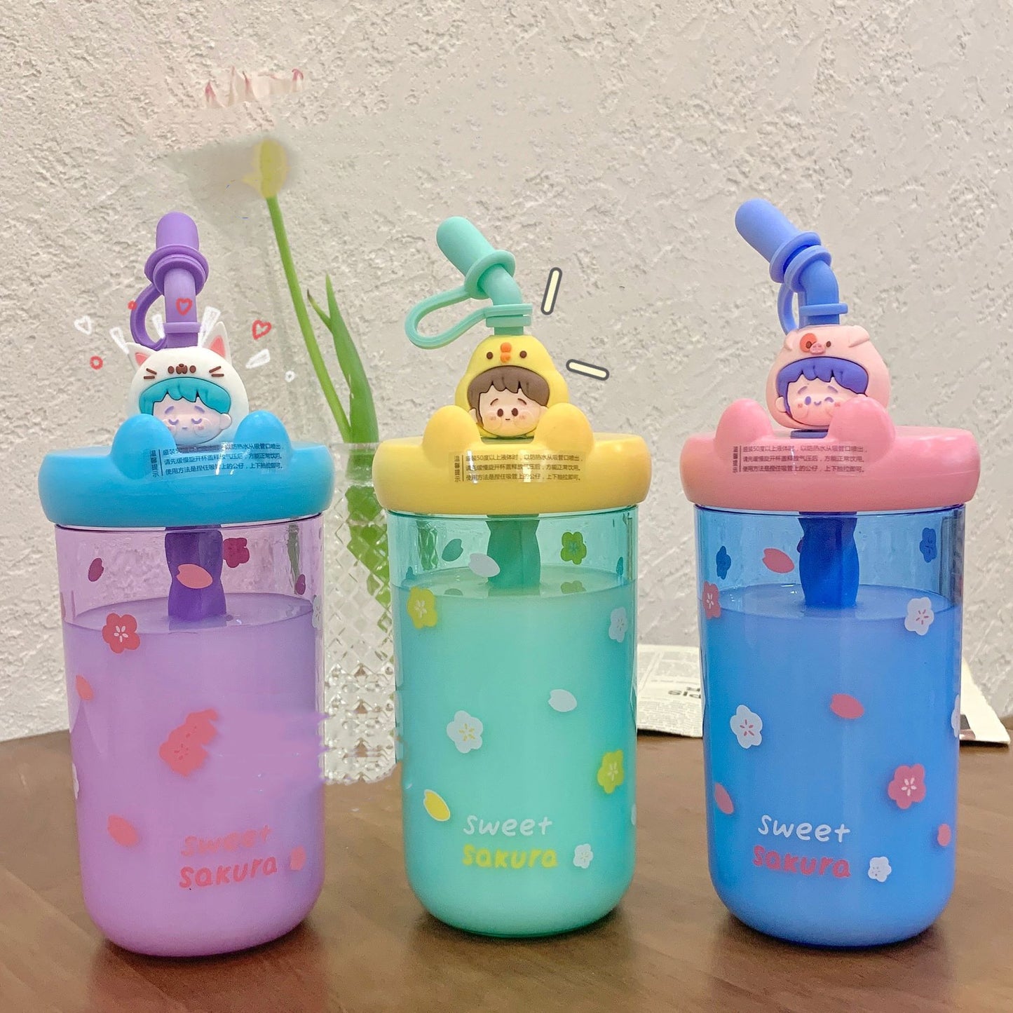 Cute And Portable Plastic Girl Casually Mori Water Cup