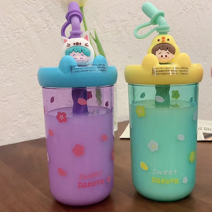 Cute And Portable Plastic Girl Casually Mori Water Cup