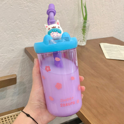 Cute And Portable Plastic Girl Casually Mori Water Cup