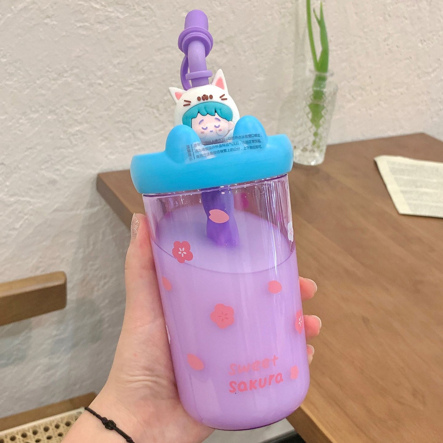 Cute And Portable Plastic Girl Casually Mori Water Cup