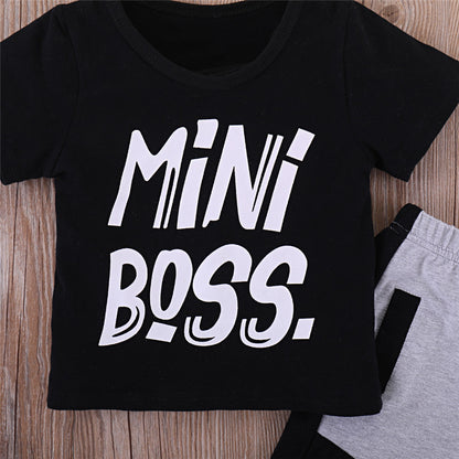 Letter Print Short Sleeve T-Shirt And Trousers Two-Piece Set