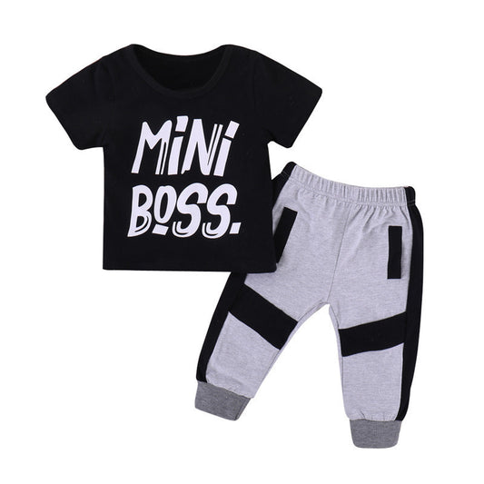 Letter Print Short Sleeve T-Shirt And Trousers Two-Piece Set