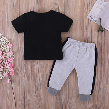 Letter Print Short Sleeve T-Shirt And Trousers Two-Piece Set