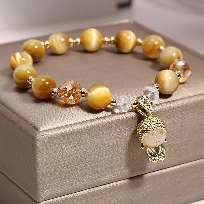 Titanium Steel Gold & Small Cute Buddha Jade Buddha Statue Necklace Lucky Maitreya Buddha Clavicle Chain