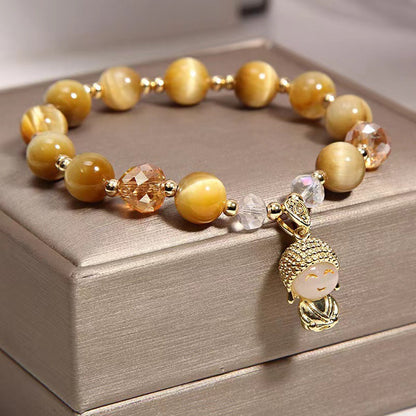 Titanium Steel Gold & Small Cute Buddha Jade Buddha Statue Necklace Lucky Maitreya Buddha Clavicle Chain