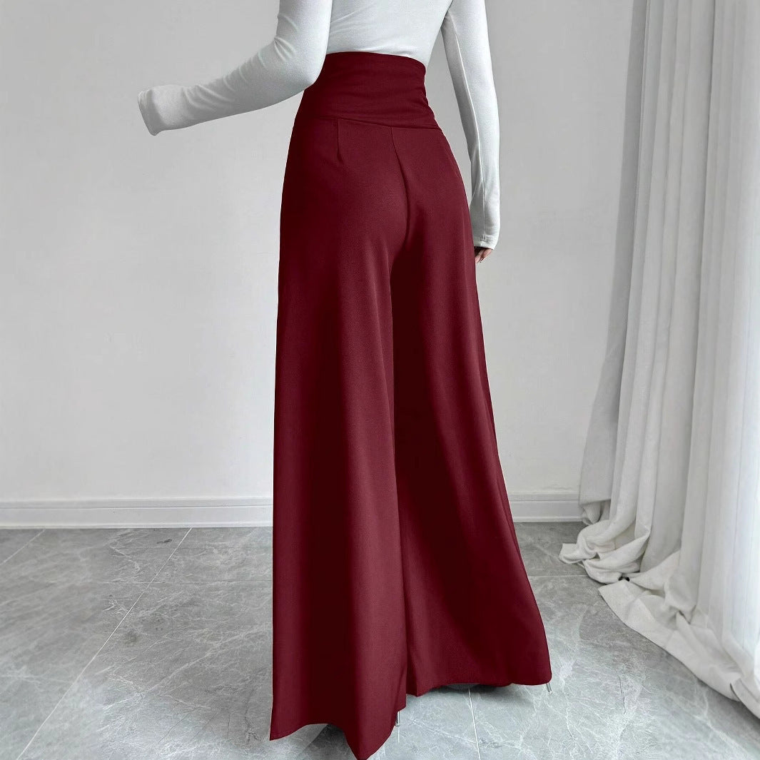 Minimalist Elegant High Waist Belly Contracting Black Wide Leg Pants