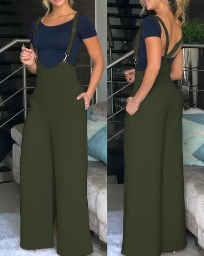 Summer Women's Solid Color Suspender Pants