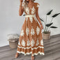 Vacation Style Printed V-neck Large Swing Dress
