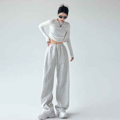 Casual Straight-leg High Waist Slimming Wide Leg Pants