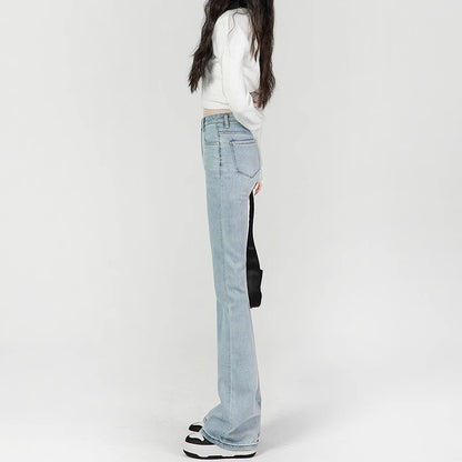 Light Blue Slightly Flared High Waist Slimming Mopping Jeans