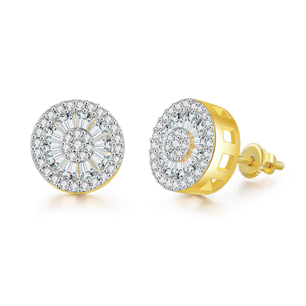 Hip Hop Round Diamond Gold-plated Thread Earrings
