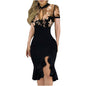 Embroidered Sequin Net Falbala Short Sleeve Dress