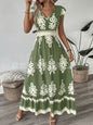 Vacation Style Printed V-neck Large Swing Dress