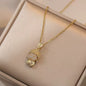 Titanium Steel Gold & Small Cute Buddha Jade Buddha Statue Necklace Lucky Maitreya Buddha Clavicle Chain