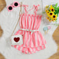 Tricolor Floral Stripe Print Suspender Jumpsuit Belt