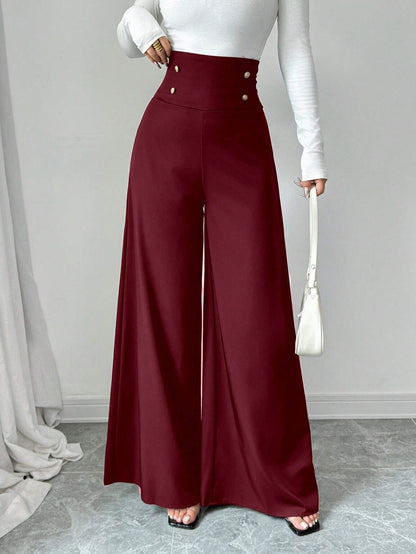 Minimalist Elegant High Waist Belly Contracting Black Wide Leg Pants