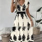 Vacation Style Printed V-neck Large Swing Dress
