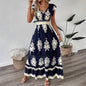 Vacation Style Printed V-neck Large Swing Dress