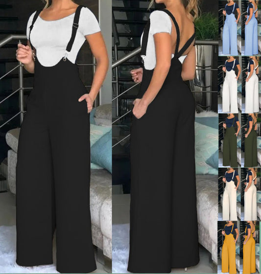 Summer Women's Solid Color Suspender Pants