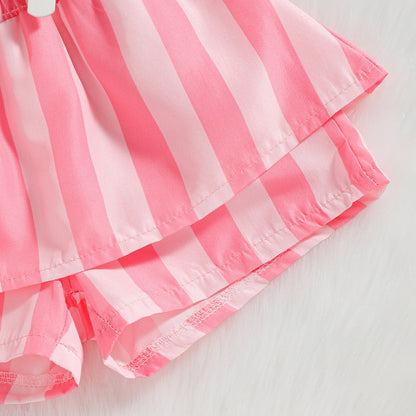 Tricolor Floral Stripe Print Suspender Jumpsuit Belt