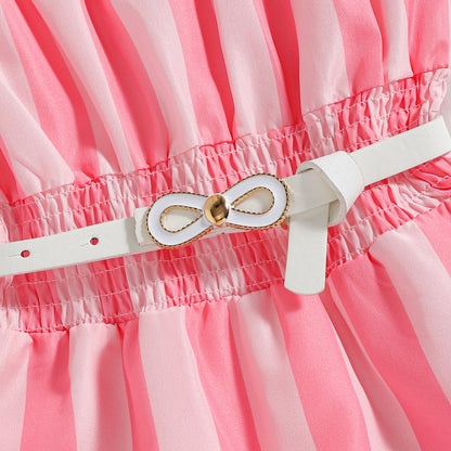 Tricolor Floral Stripe Print Suspender Jumpsuit Belt