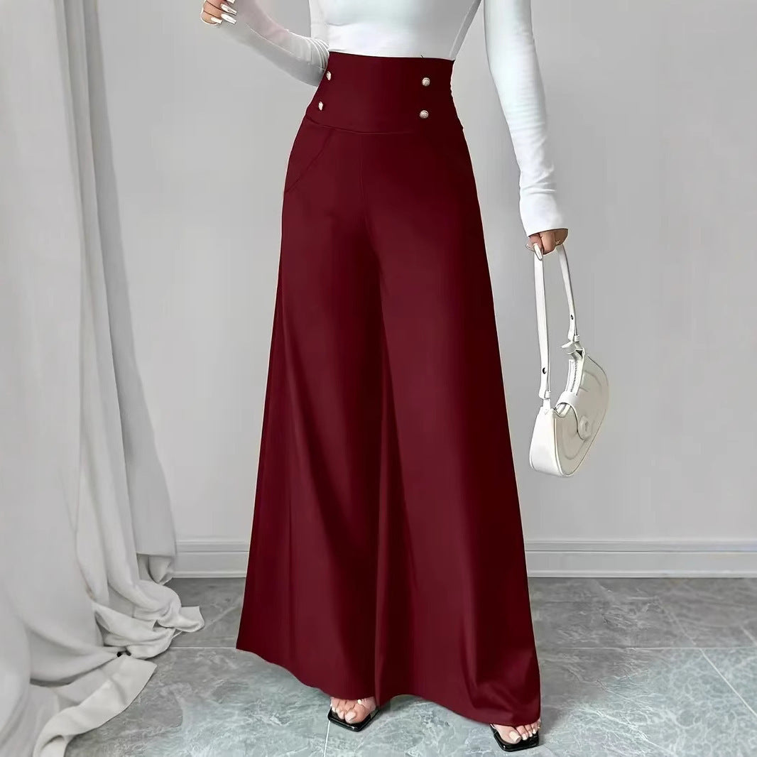 Minimalist Elegant High Waist Belly Contracting Black Wide Leg Pants