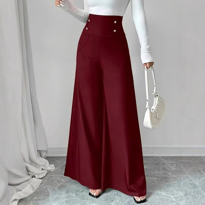 Minimalist Elegant High Waist Belly Contracting Black Wide Leg Pants
