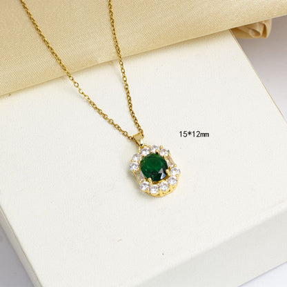 Geometric Emerald Inlaid Necklace Ear Stud Ring Suit