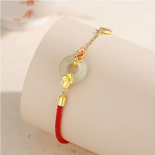 Koi Peace Buckle Hetian Jade Red Rope Bracelet