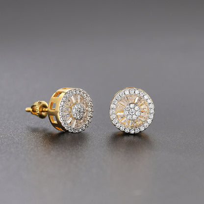 Hip Hop Round Diamond Gold-plated Thread Earrings