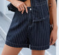 Women's Washed New Striped Casual Denim Shorts Suit
