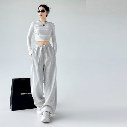 Casual Straight-leg High Waist Slimming Wide Leg Pants