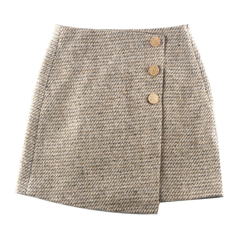 New Irregular Woolen Short Skirt Women's High Waist Slim