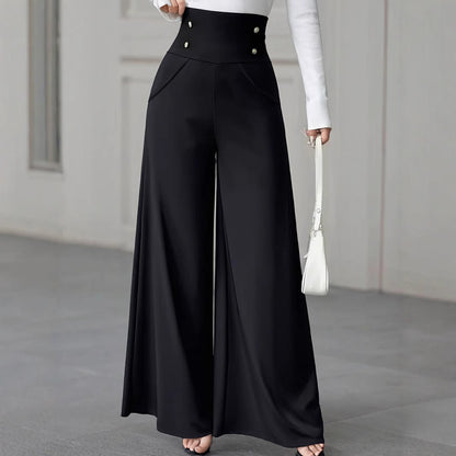 Minimalist Elegant High Waist Belly Contracting Black Wide Leg Pants