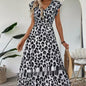 Vacation Style Printed V-neck Large Swing Dress