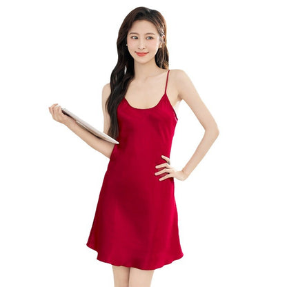 Women's Summer Camisole Sexy Artificial Silk Nightdress Loose Home Wear