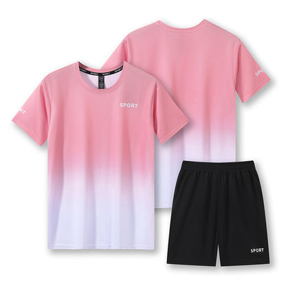 Workout Short Sleeve T-shirt Quick-drying Clothes Running Loose Casual Gradient Sports Suit