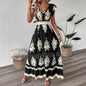 Vacation Style Printed V-neck Large Swing Dress