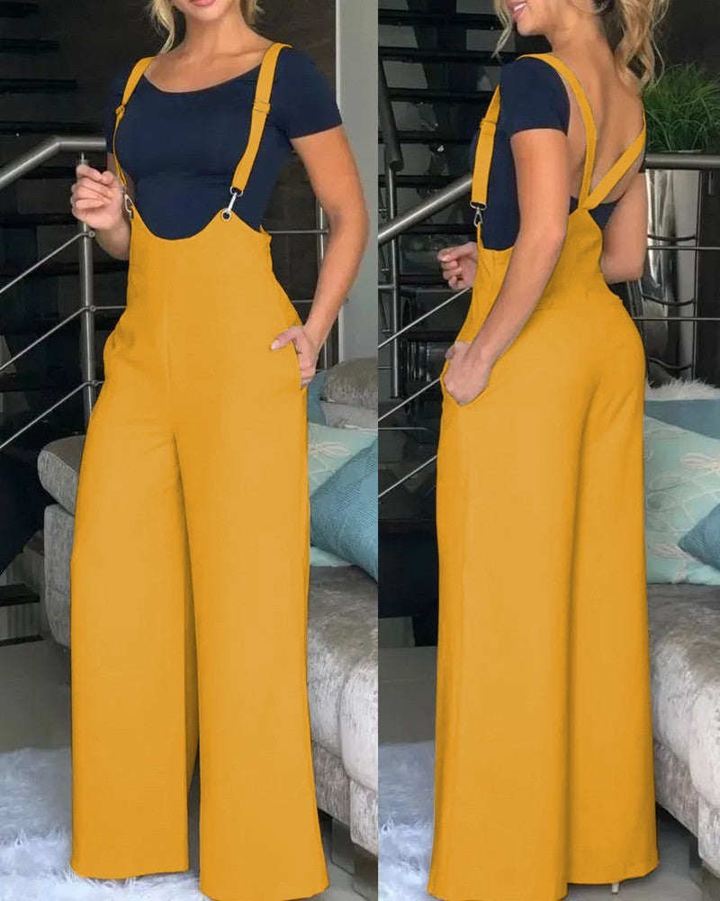 Summer Women's Solid Color Suspender Pants