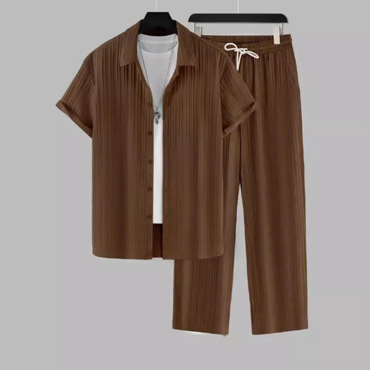 Men's Striped Short-sleeved Shirt Trousers Suit
