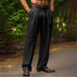 Slant Pockets Bifold Linen Solid Color Breathable And Loose Straight Men's Casual Pants