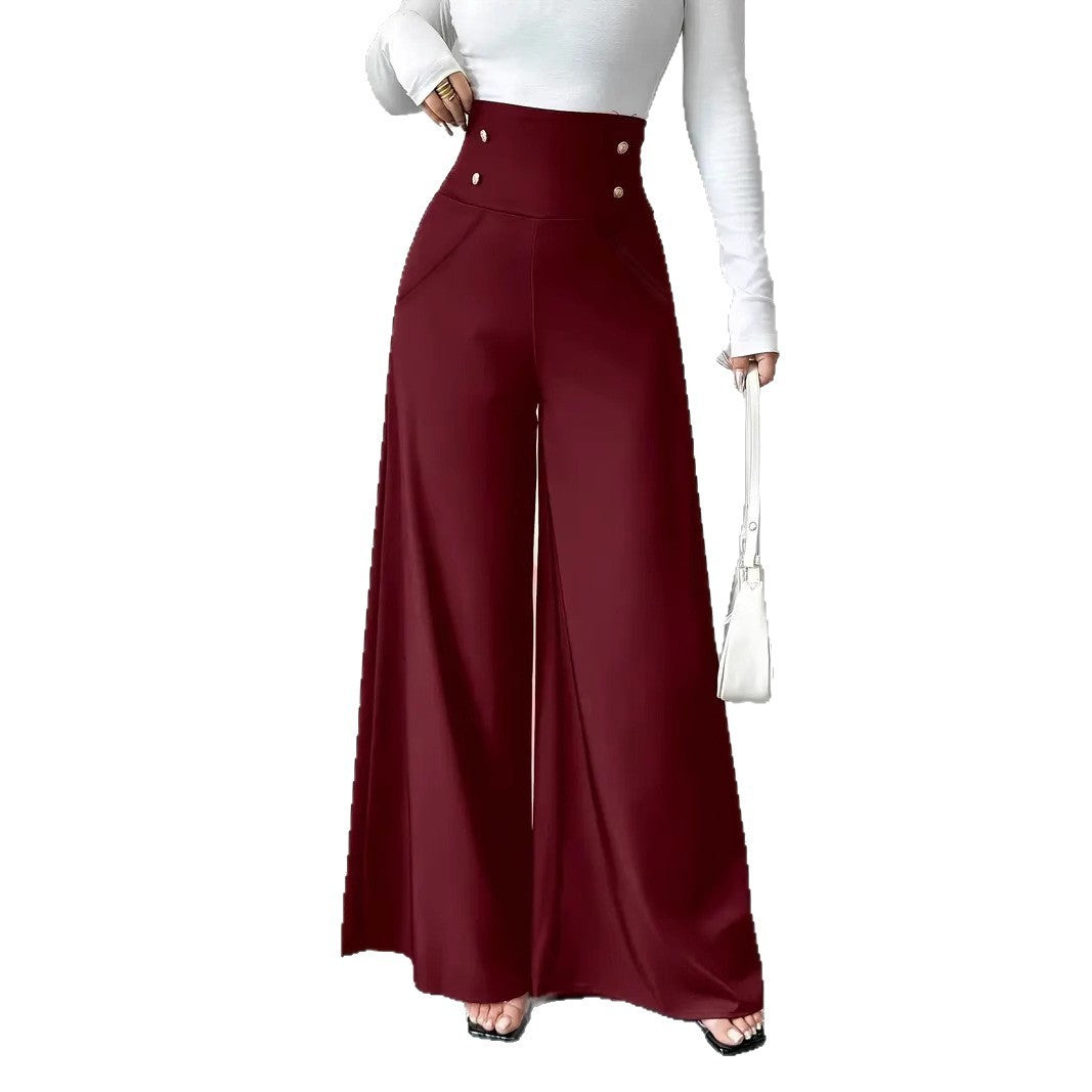 Minimalist Elegant High Waist Belly Contracting Black Wide Leg Pants