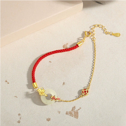 Koi Peace Buckle Hetian Jade Red Rope Bracelet